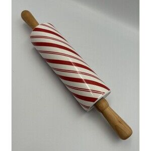 Christmas Ceramic Rolling Pin Red White Candy Cane Peppermint Holiday Gift